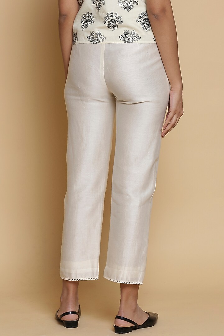 Kora White Chanderi Silk Pants by Abraham & Thakore at Pernia's Pop Up Shop