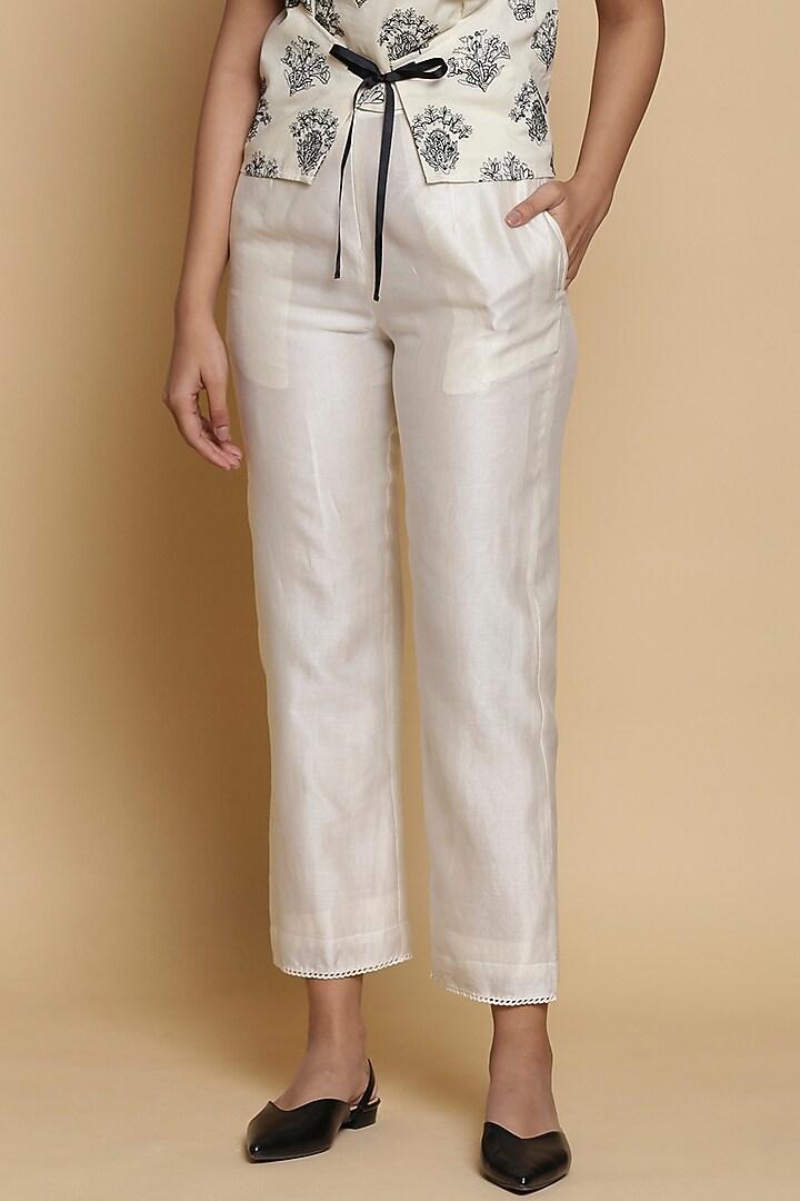 Kora White Chanderi Silk Pants by Abraham & Thakore at Pernia's Pop Up Shop