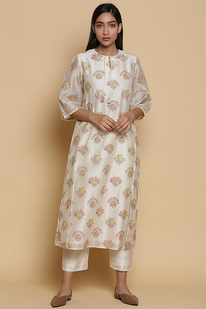 Kora White Butta Embroidered Kurta by Abraham & Thakore at Pernia's Pop Up Shop
