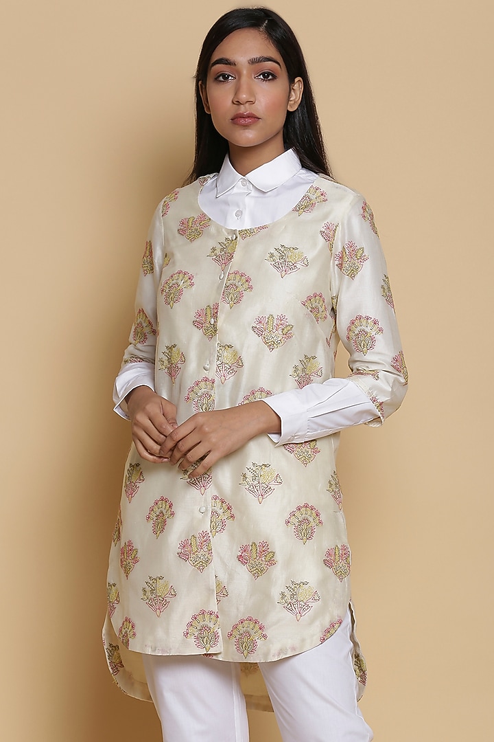 Kora White Embroidered Shirt by Abraham & Thakore at Pernia's Pop Up Shop
