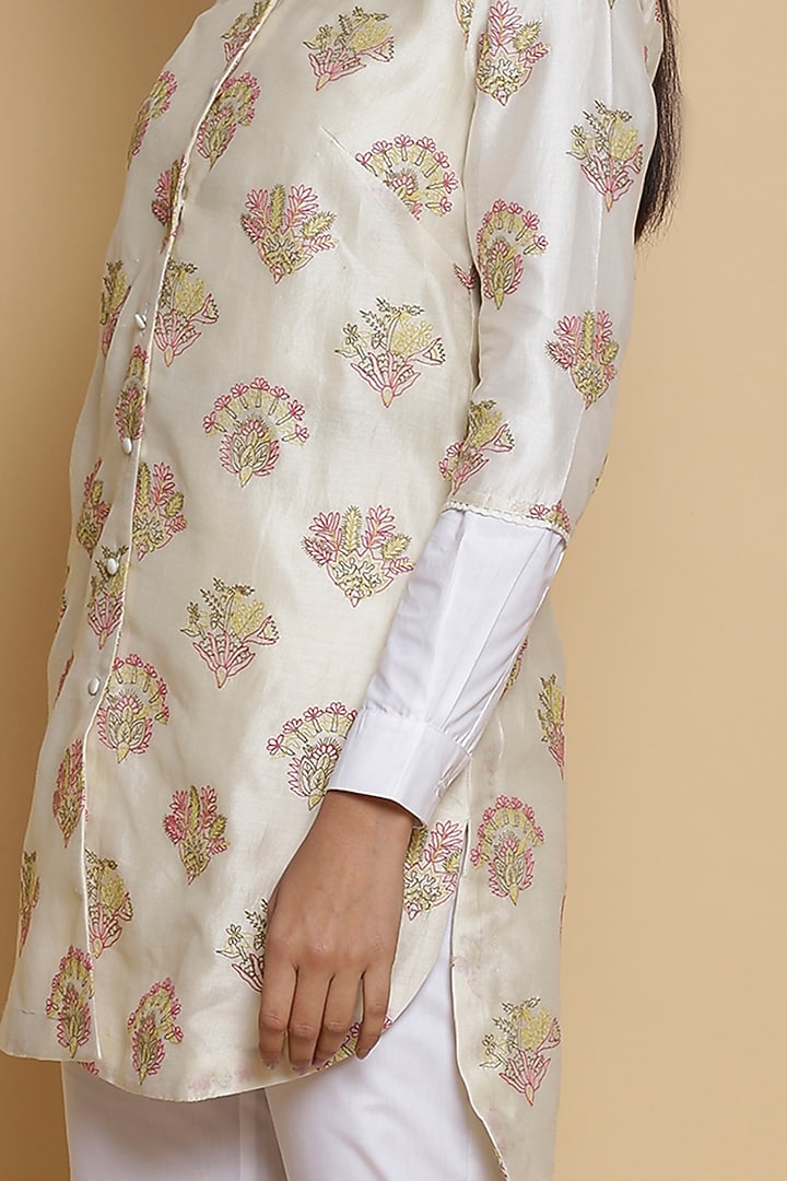 Kora White Embroidered Shirt by Abraham & Thakore at Pernia's Pop Up Shop