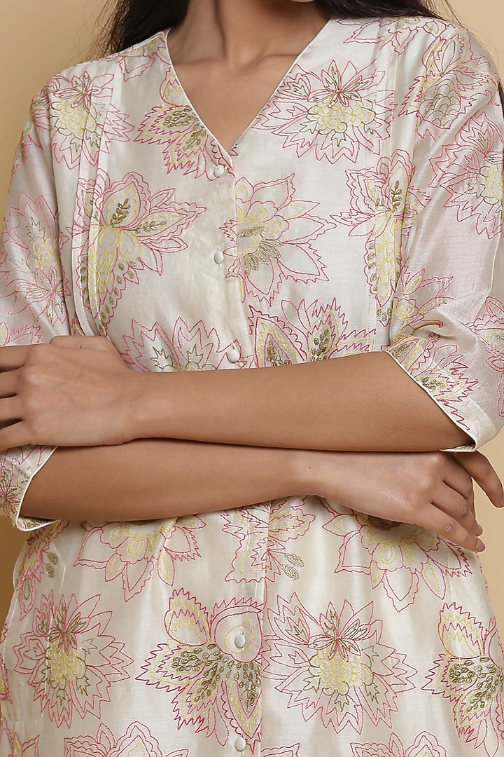 Kora White Embroidered Shirt Kurta by Abraham & Thakore at Pernia's Pop Up Shop