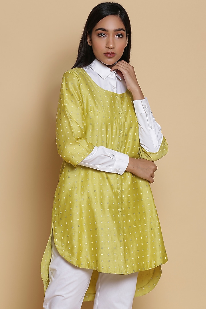 Lemon Yellow Embroidered Shirt by Abraham & Thakore at Pernia's Pop Up Shop