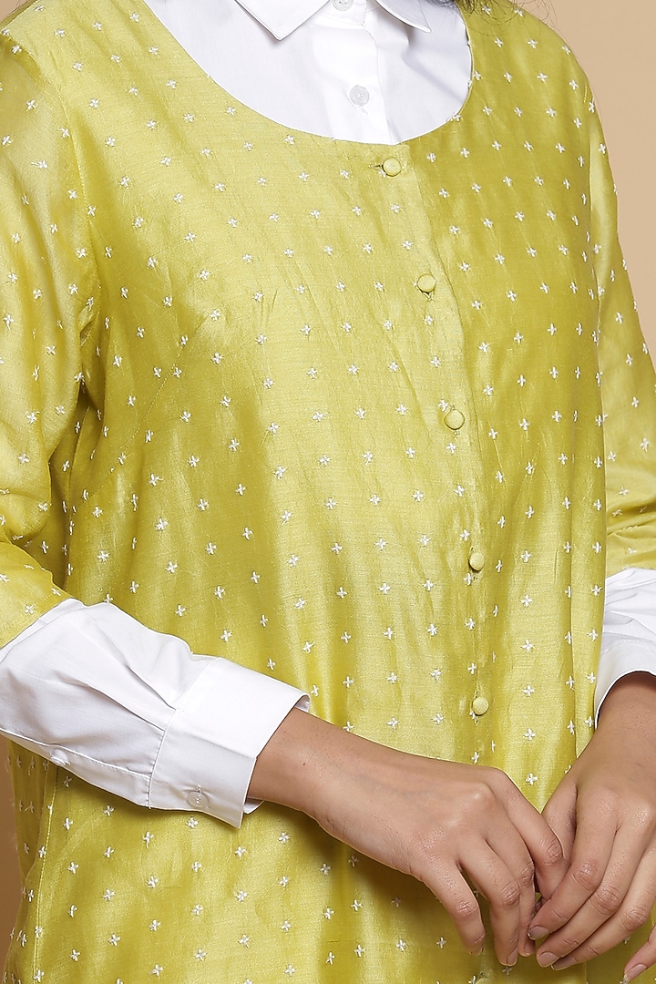 Lemon Yellow Embroidered Shirt by Abraham & Thakore at Pernia's Pop Up Shop