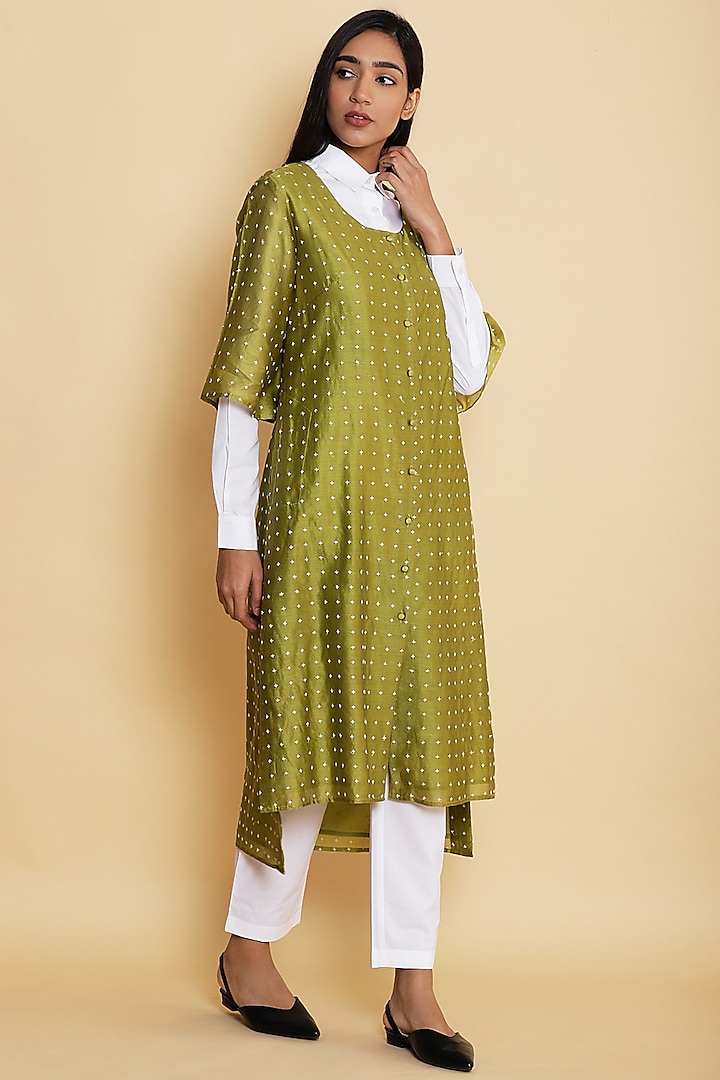 Green Star Embroidered Shirt by Abraham & Thakore