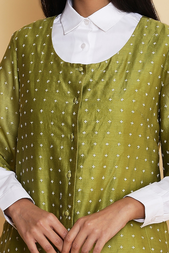 Green Star Embroidered Shirt by Abraham & Thakore at Pernia's Pop Up Shop