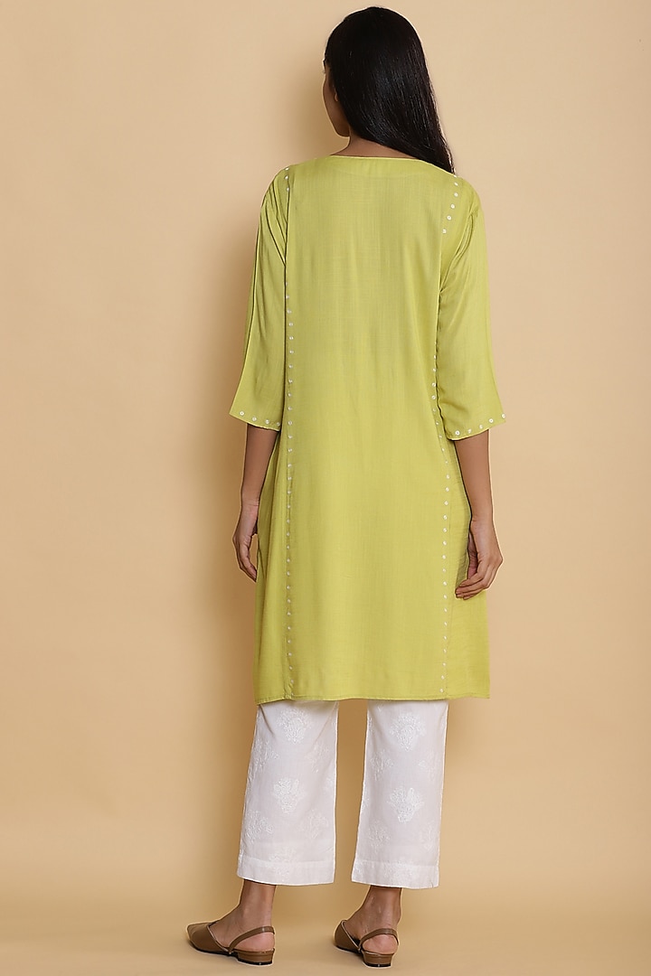 Yellow Kurta With Embroidered Dots by Abraham & Thakore at Pernia's Pop Up Shop