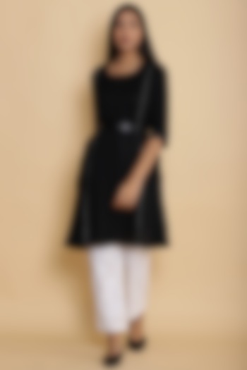 Black Kurta With Embroidered Dots by Abraham & Thakore