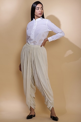 Ivory Viscose Dhoti Pants by Abraham & Thakore