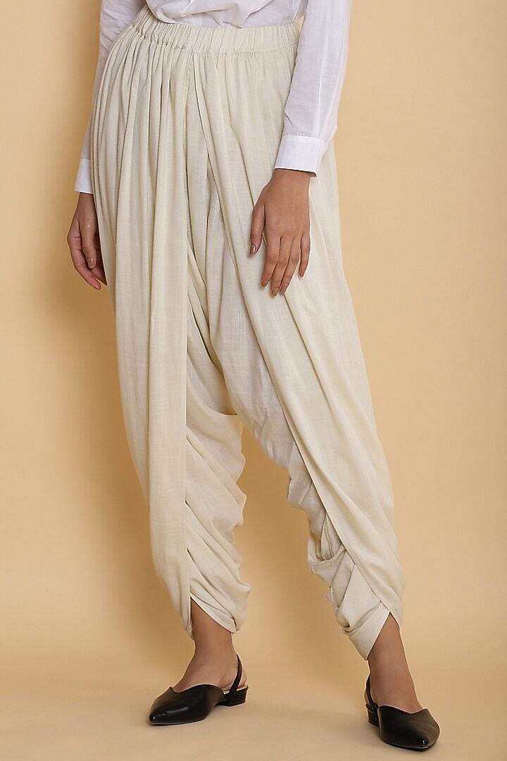 Ivory Viscose Dhoti Pants by Abraham & Thakore at Pernia's Pop Up Shop