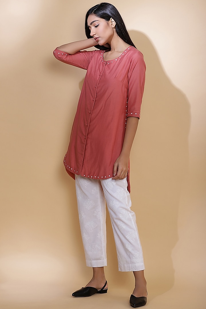 Rose Pink Embroidered Shirt by Abraham & Thakore