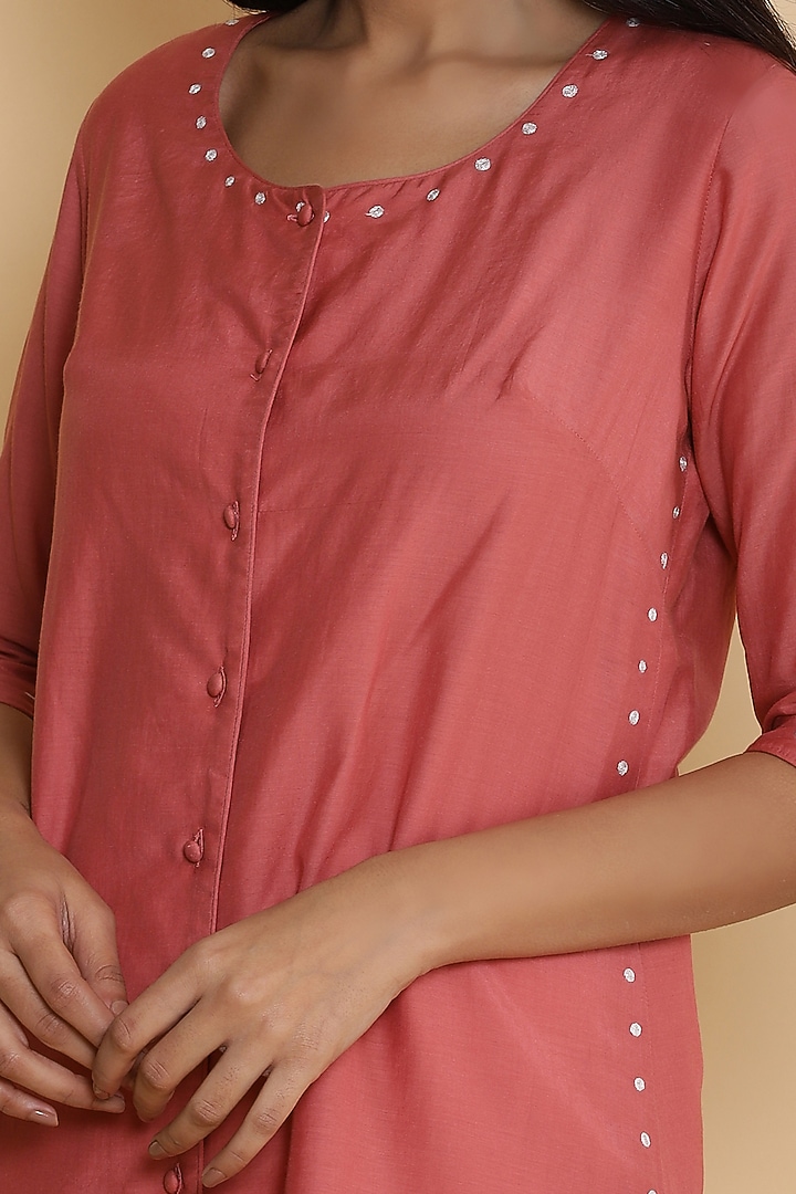 Rose Pink Embroidered Shirt by Abraham & Thakore at Pernia's Pop Up Shop