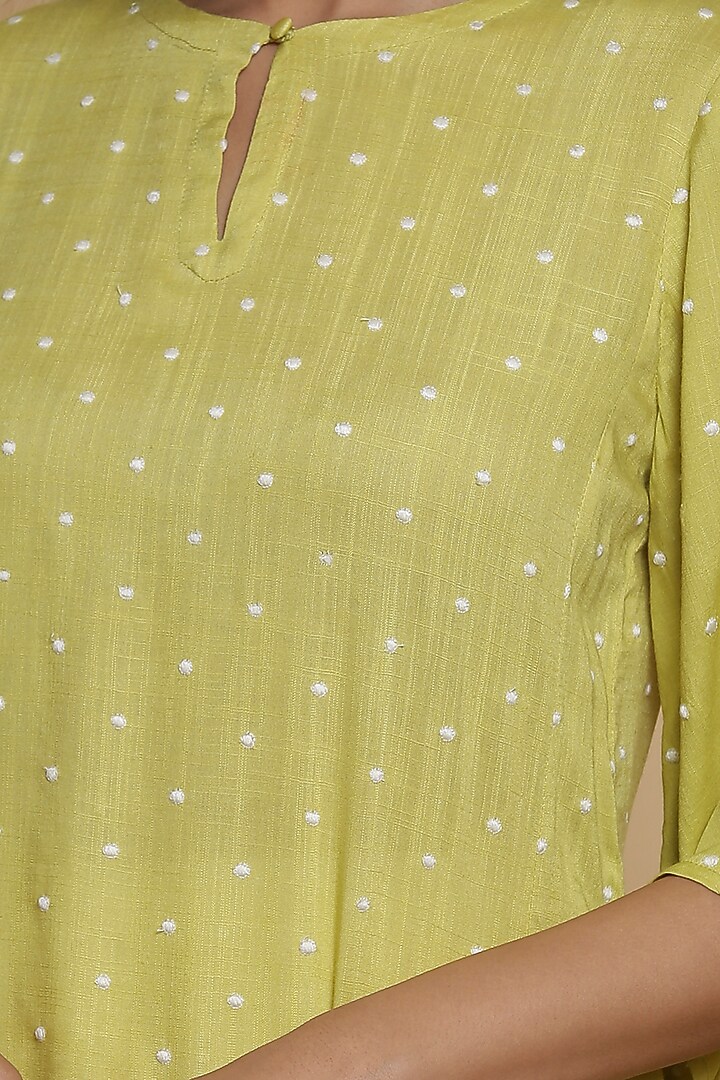 Lemon Yellow Embroidered Long Kurta by Abraham & Thakore at Pernia's Pop Up Shop