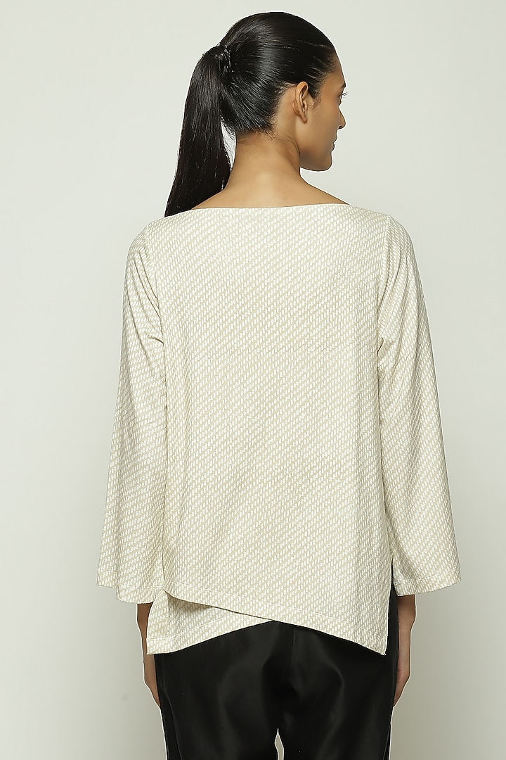 Ecru Lycra & Tencel Printed Top by Abraham & Thakore at Pernia's Pop Up Shop