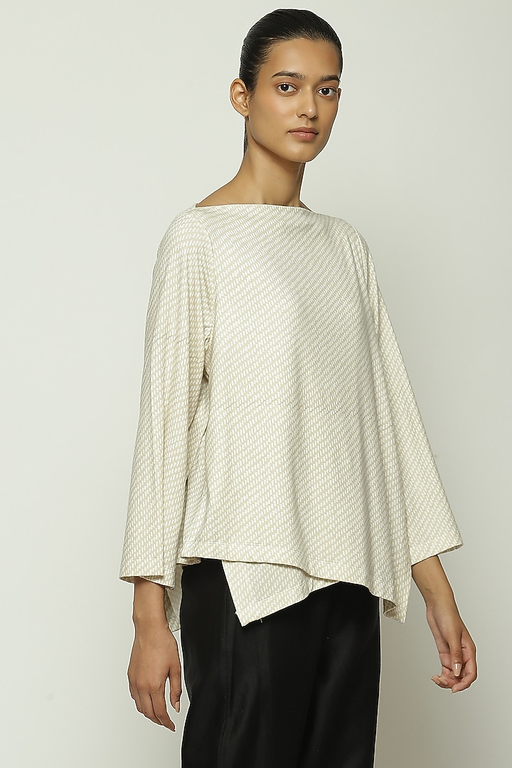 Ecru Lycra & Tencel Printed Top by Abraham & Thakore at Pernia's Pop Up Shop
