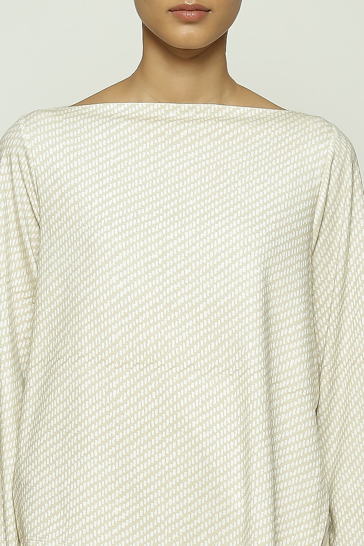 Ecru Lycra & Tencel Printed Top by Abraham & Thakore at Pernia's Pop Up Shop