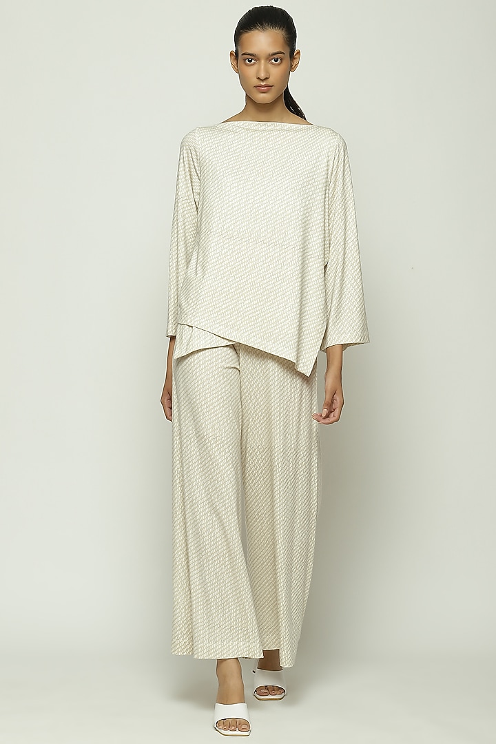 Ecru Lycra & Tencel Printed Top by Abraham & Thakore at Pernia's Pop Up Shop