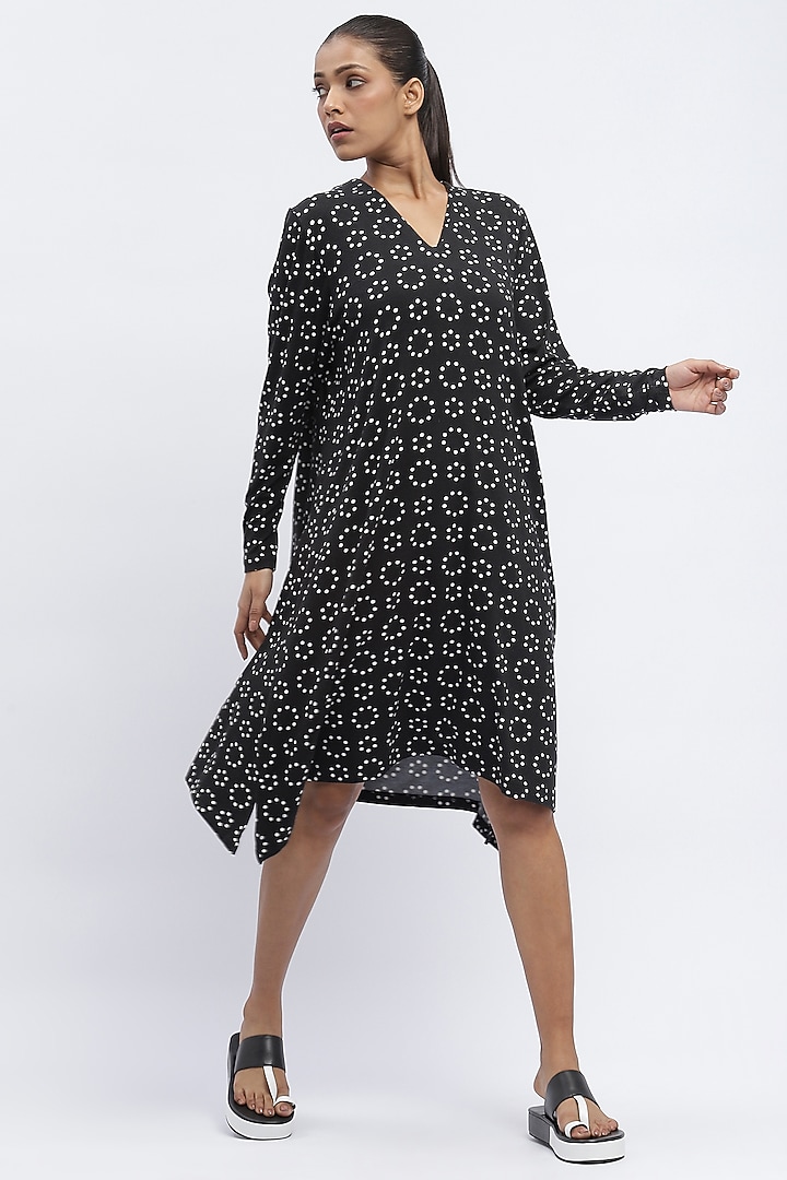Black Lycra & Tencel Printed Summer Dress by Abraham & Thakore at Pernia's Pop Up Shop