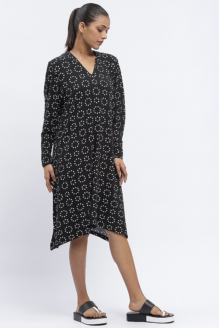 Black Lycra & Tencel Printed Summer Dress by Abraham & Thakore at Pernia's Pop Up Shop
