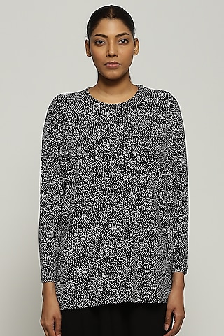 Black Lycra & Tencel Printed T-Shirt by Abraham & Thakore