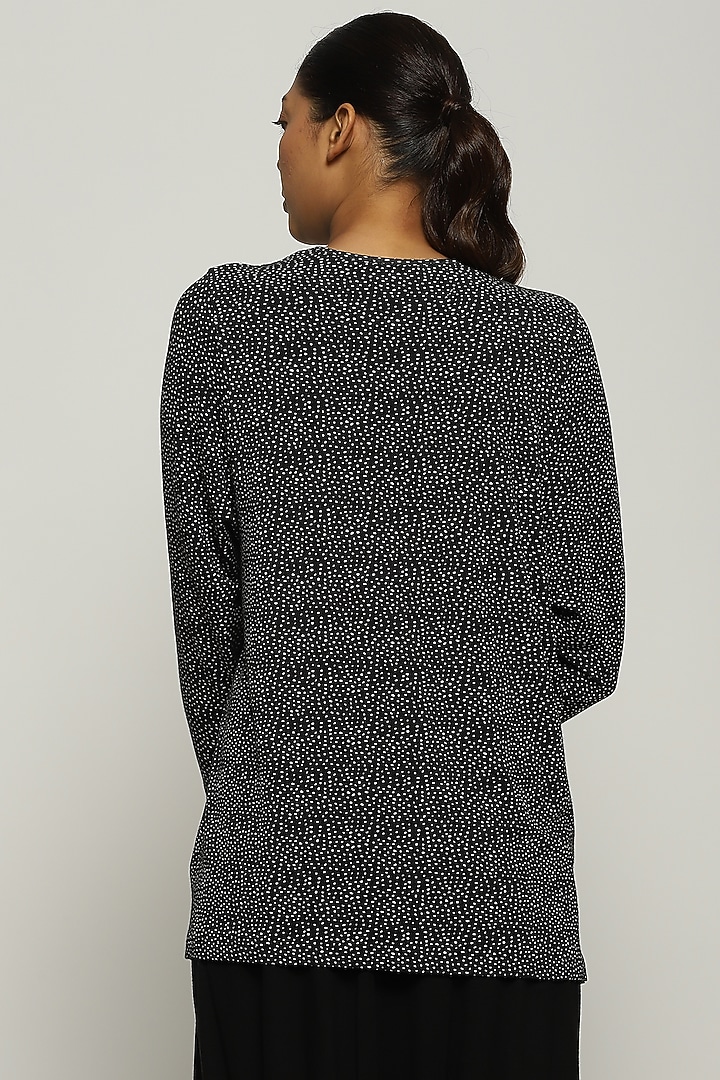Black Lycra & Tencel Printed T-Shirt by Abraham & Thakore at Pernia's Pop Up Shop