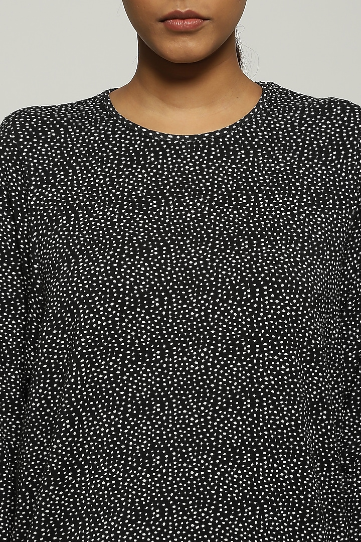 Black Lycra & Tencel Printed T-Shirt by Abraham & Thakore at Pernia's Pop Up Shop