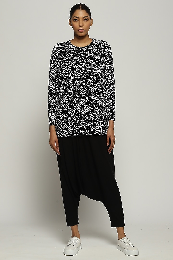 Black Lycra & Tencel Printed T-Shirt by Abraham & Thakore at Pernia's Pop Up Shop