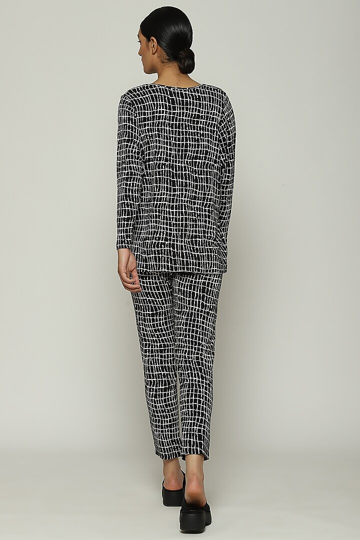 Black Lycra & Tencel Printed Top by Abraham & Thakore at Pernia's Pop Up Shop