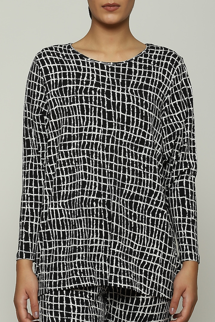 Black Lycra & Tencel Printed Top by Abraham & Thakore at Pernia's Pop Up Shop