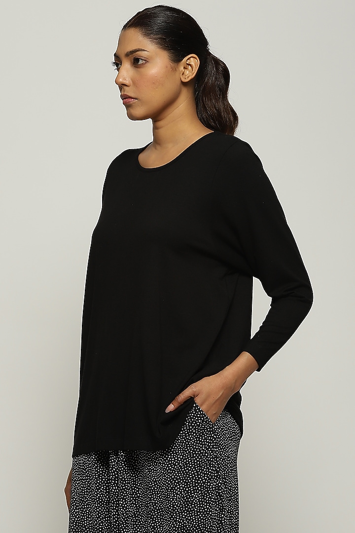 Black Lycra & Tencel Top by Abraham & Thakore at Pernia's Pop Up Shop