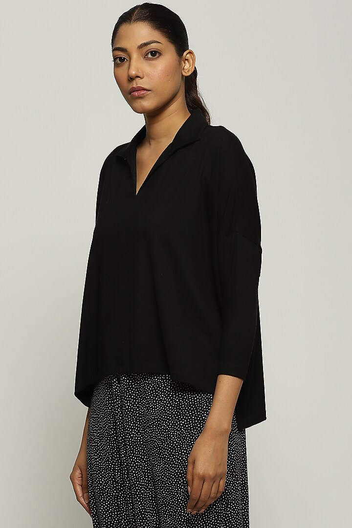 Black Lycra & Tencel Top by Abraham & Thakore at Pernia's Pop Up Shop