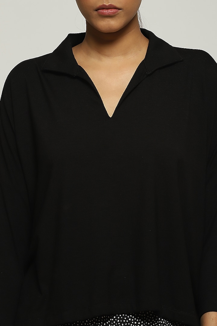 Black Lycra & Tencel Top by Abraham & Thakore at Pernia's Pop Up Shop
