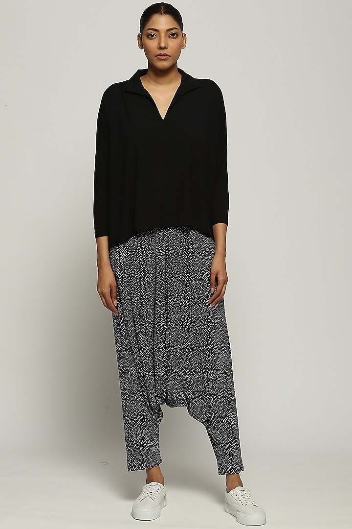Black Lycra & Tencel Top by Abraham & Thakore at Pernia's Pop Up Shop