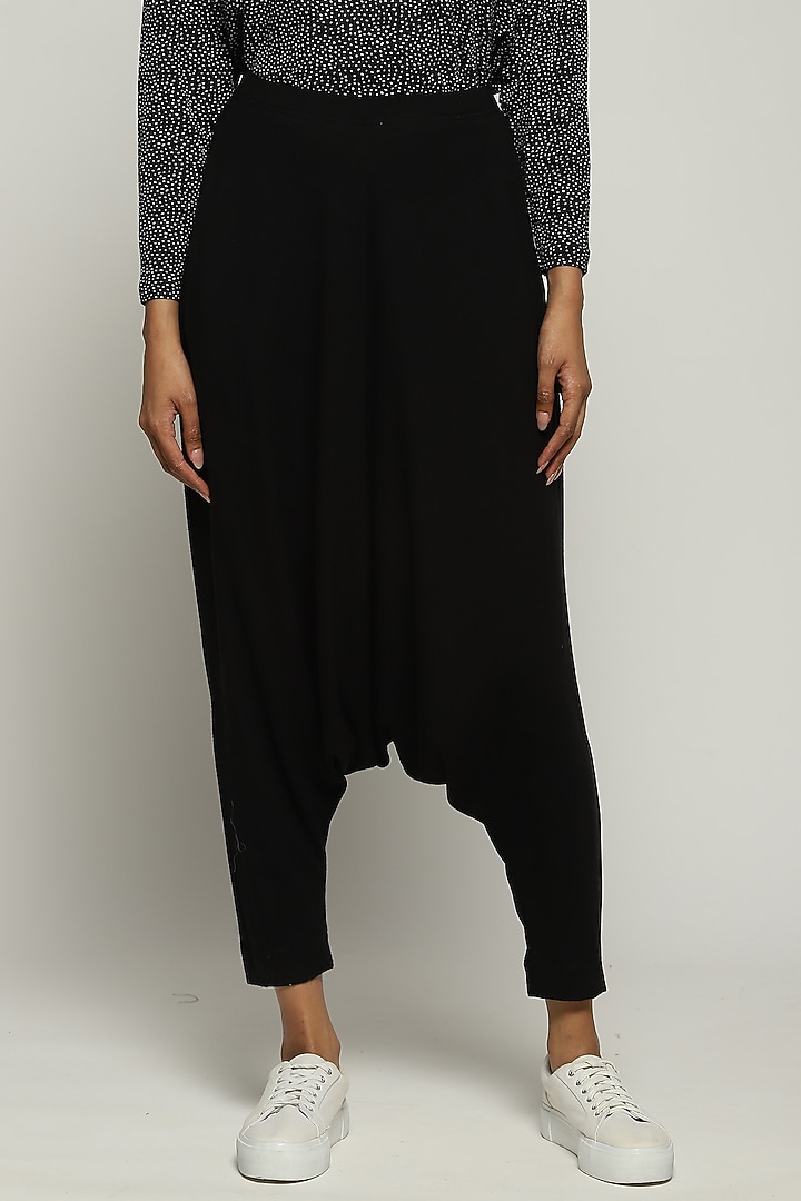 Black Lycra & Tencel Pants by Abraham & Thakore at Pernia's Pop Up Shop