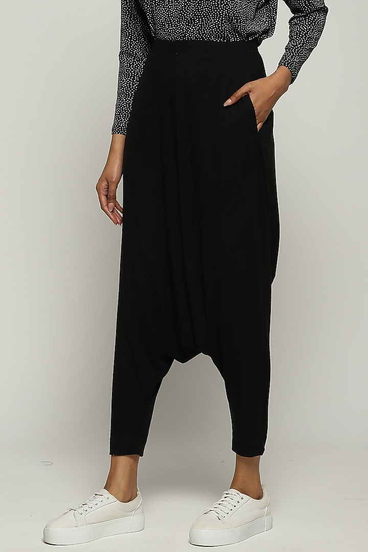 Black Lycra & Tencel Pants by Abraham & Thakore at Pernia's Pop Up Shop