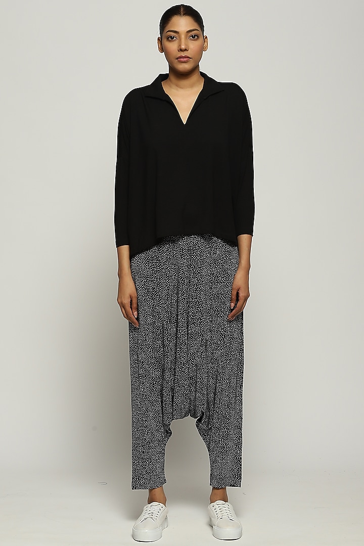 Black Lycra & Tencel Printed Pants by Abraham & Thakore at Pernia's Pop Up Shop