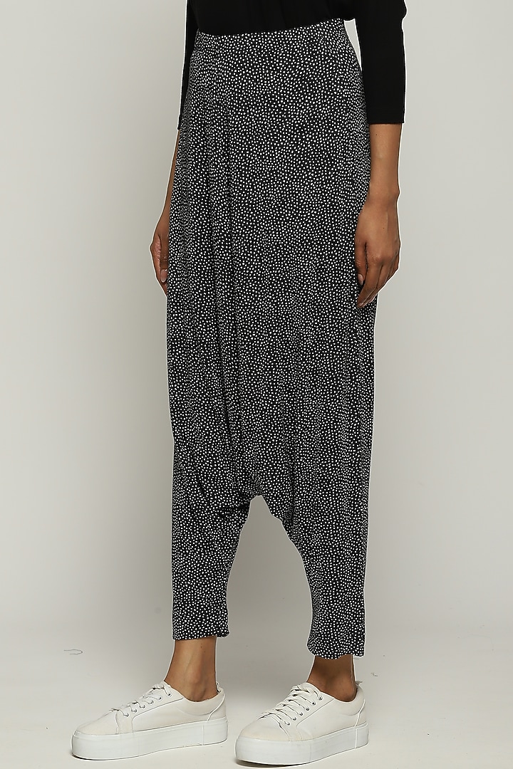 Black Lycra & Tencel Printed Pants by Abraham & Thakore at Pernia's Pop Up Shop