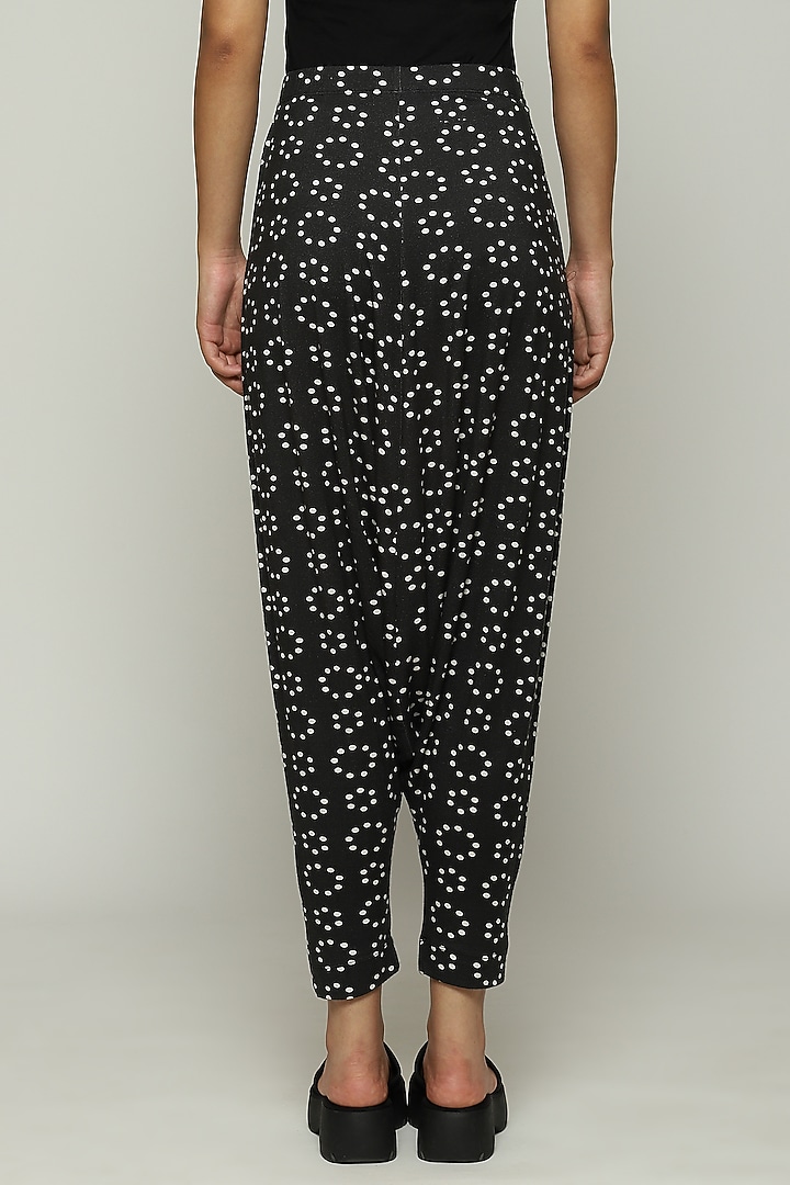 Black Lycra & Tencel Printed Pants by Abraham & Thakore at Pernia's Pop Up Shop