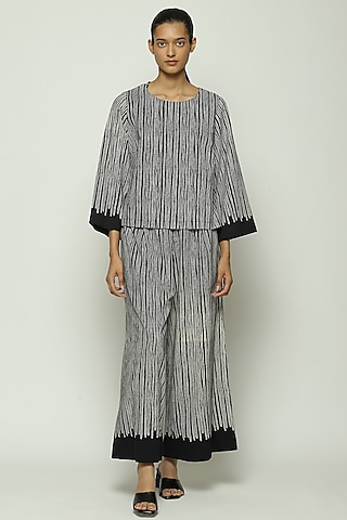 Black Voile Screen Printed Palazzo Pant by Abraham & Thakore