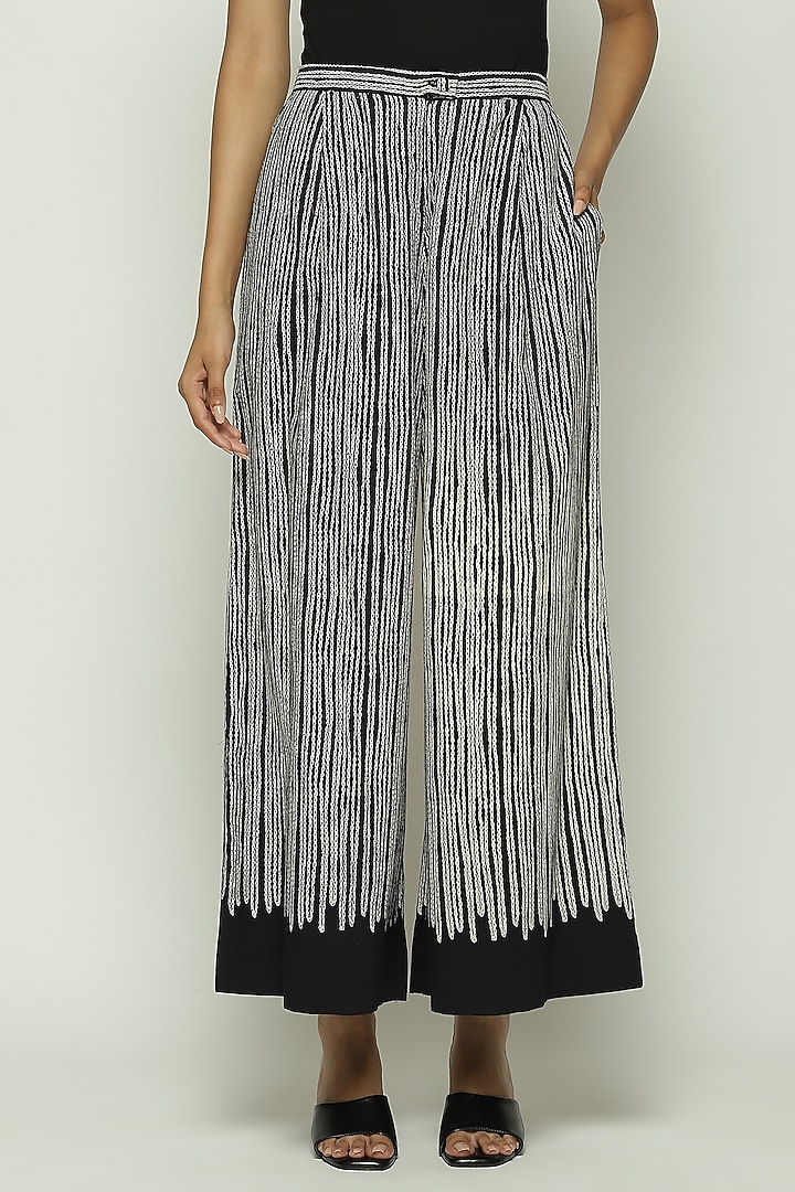 Black Voile Screen Printed Palazzo Pant by Abraham & Thakore at Pernia's Pop Up Shop