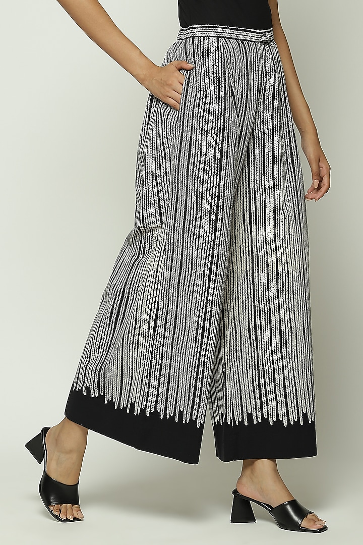 Black Voile Screen Printed Palazzo Pant by Abraham & Thakore at Pernia's Pop Up Shop