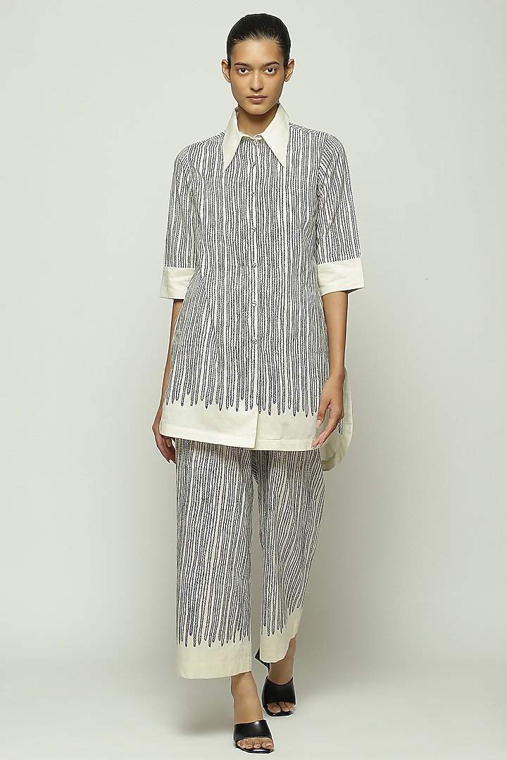 Black Voile Screen Printed Straight Pant by Abraham & Thakore at Pernia's Pop Up Shop