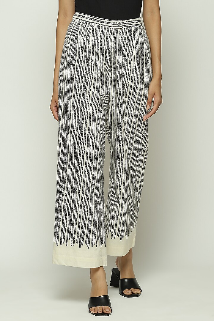 Black Voile Screen Printed Straight Pant by Abraham & Thakore at Pernia's Pop Up Shop