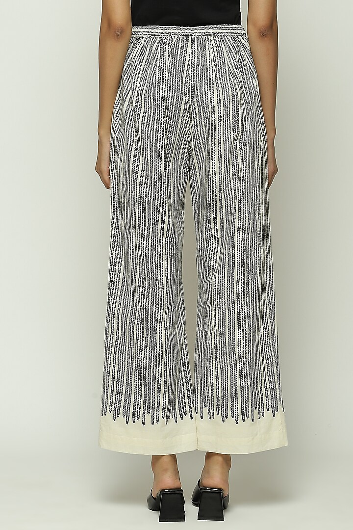 Black Voile Screen Printed Straight Pant by Abraham & Thakore at Pernia's Pop Up Shop