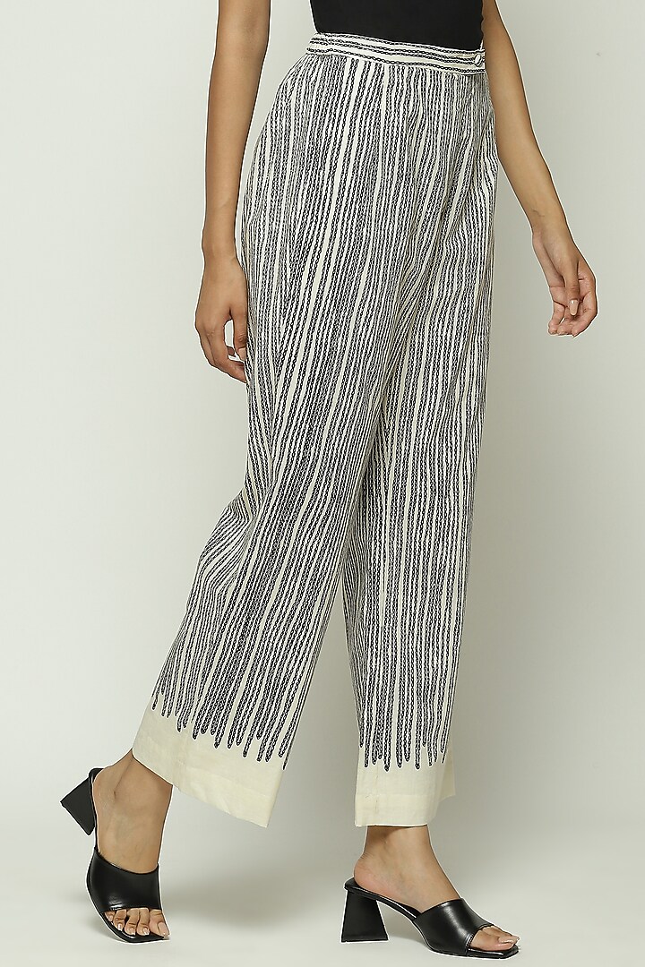 Black Voile Screen Printed Straight Pant by Abraham & Thakore at Pernia's Pop Up Shop