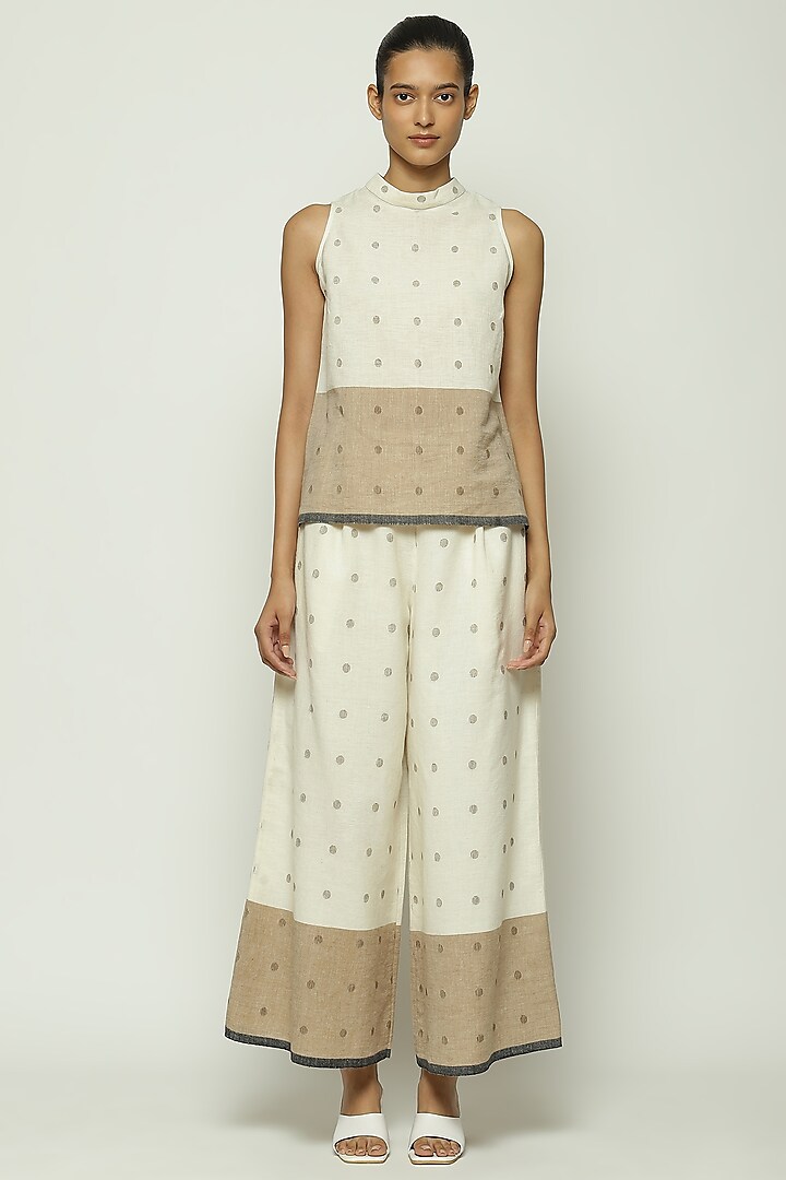 Ivory Jamdani Palazzo Pant by Abraham & Thakore at Pernia's Pop Up Shop