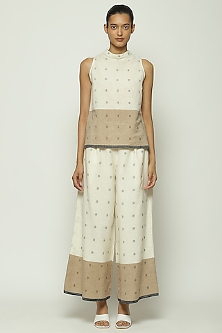 Ivory Jamdani Palazzo Pant by Abraham & Thakore