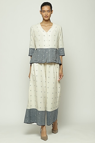 Ivory Jamdani Palazzo Pant by Abraham & Thakore