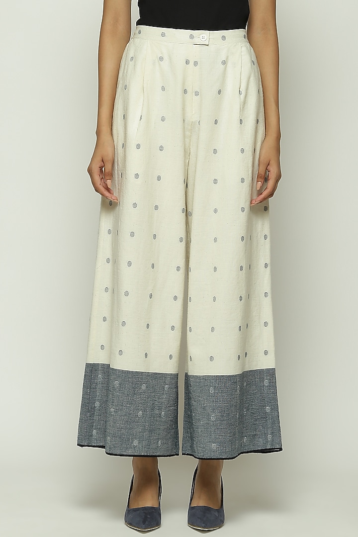Ivory Jamdani Palazzo Pant by Abraham & Thakore at Pernia's Pop Up Shop