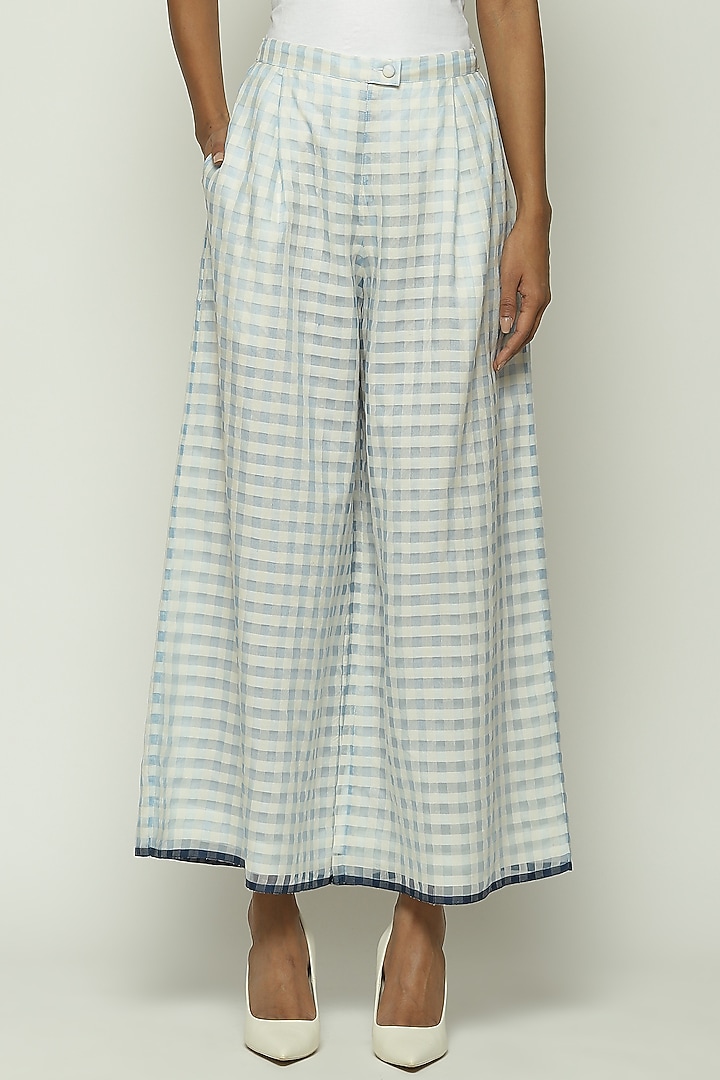 Blue Maheshwari Silk Palazzo Pant by Abraham & Thakore at Pernia's Pop Up Shop
